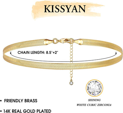 Kissyan Gold Ankle Bracelets for Women, Dainty 14K Gold Plated Anklets Cuban Link Chain Ankles Adjustable Snake Tennis Anklet Bracelet Tiny Beach Foot Jewelry Gifts for Women Girls Apparel & Accessories > Jewelry > Anklets KissYan   