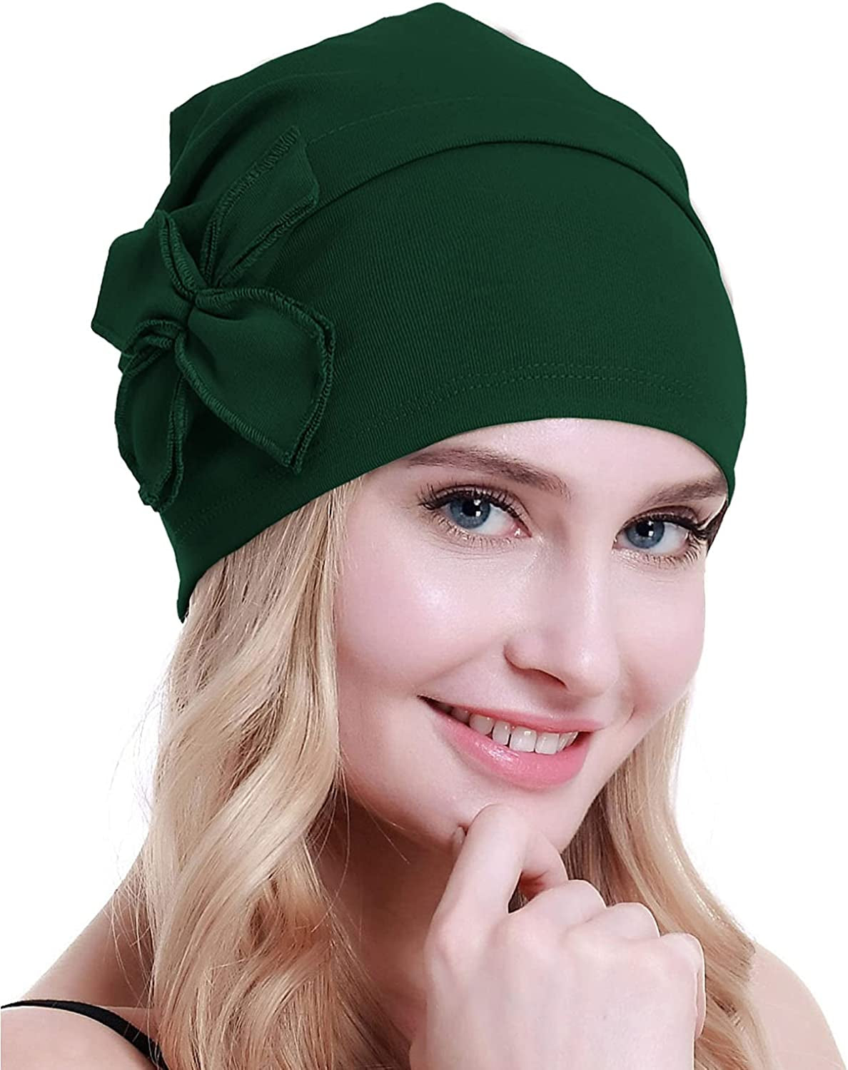 Osvyo Cotton Chemo Turbans Headwear Beanie Hat Cap for Women Cancer Patient Hairloss Apparel & Accessories > Clothing Accessories > Headwear osvyo Cotton Forest Green One Size 