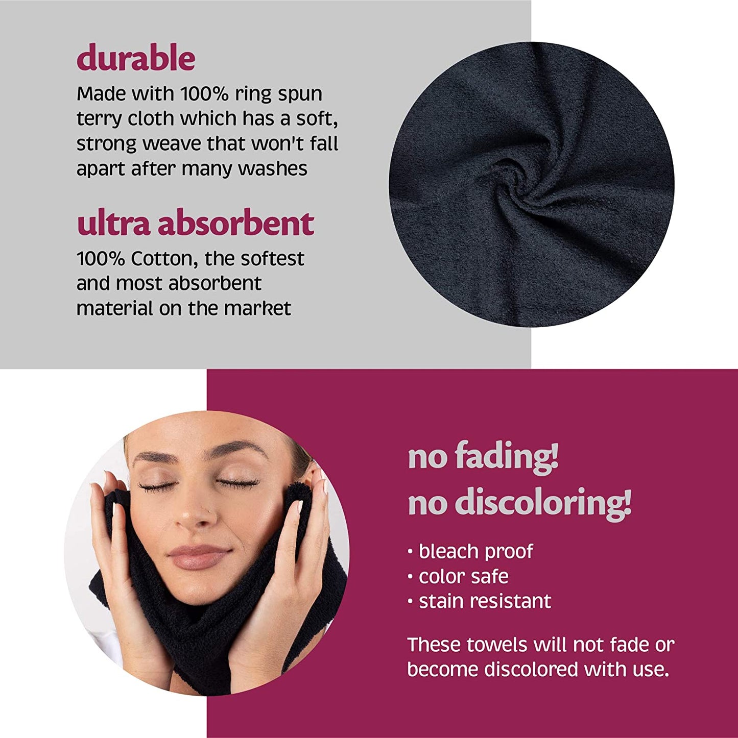 Groko Textiles Black Bleach Proof Towels Set, 24 Pack 100% Cotton 16" X 27" Color Safe, Stain Resistant, Quick Drying Towels for Beauty, Hair and Nail Salon, Gym, Spa and Home Hair Care Health & Beauty > Personal Care > Hair Care Groko Textiles   