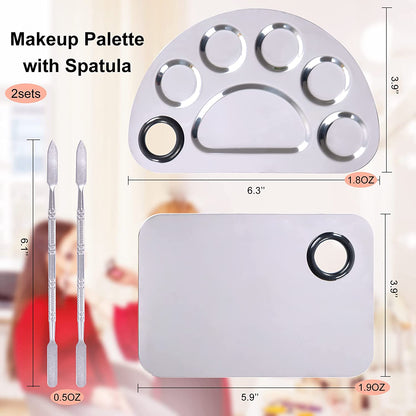 Makeup Palette, Makeup Mixing Palette, Stainless Steel Metal Foundation Palette with Spatula Artist Tool for Mixing Foundation Nail-Art, Cosmetic Mixing Makeup Palette, Makeup Plate, 6×4"/Silver/2Pcs Health & Beauty > Personal Care > Cosmetics > Cosmetic Tools > Makeup Tools LQ-TT-CY-CX   