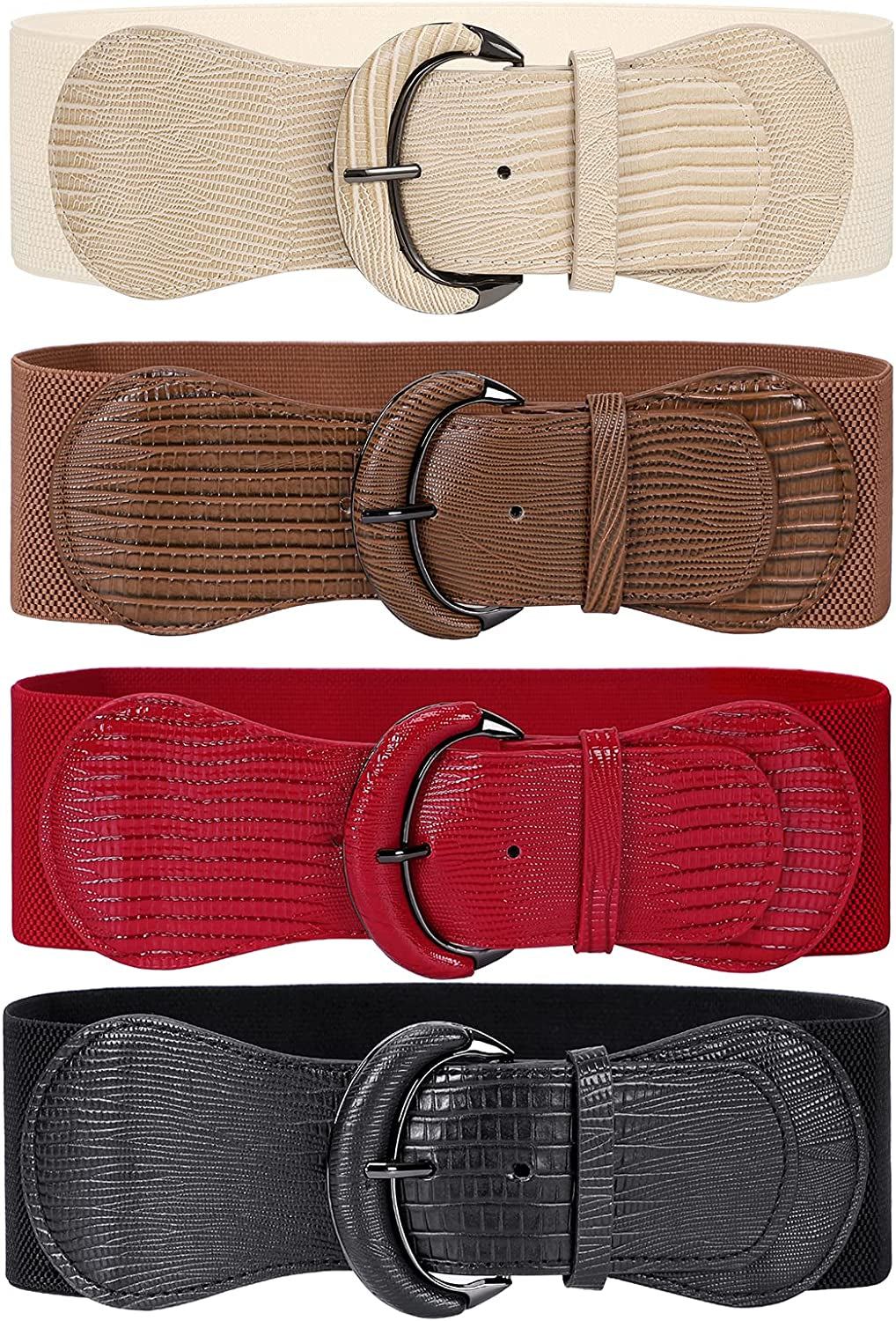 JASGOOD Women Stretchy Wide Waist Belt for Dress Ladies Elastic Belt Hook Buckle Apparel & Accessories > Clothing Accessories > Belts KYLIE MAX H-black+brown+beige+red Suit for size 23"-26" 