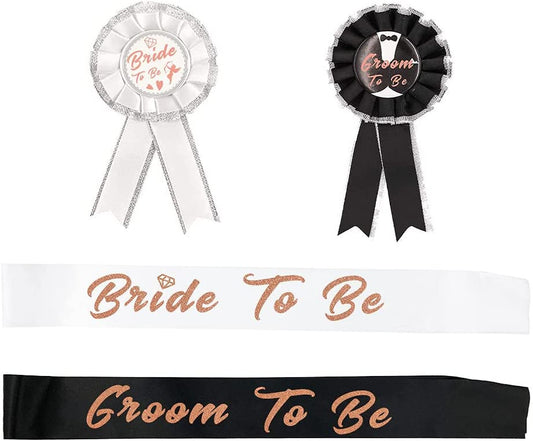 SWYOUN Bride to Be Sash Groom to Be Sash Bachelorette Party Supplies Bride to Be and Groom to Be Rosette Badge Bridal Shower Decorations Apparel & Accessories > Clothing Accessories > Sashes SWYOUN   