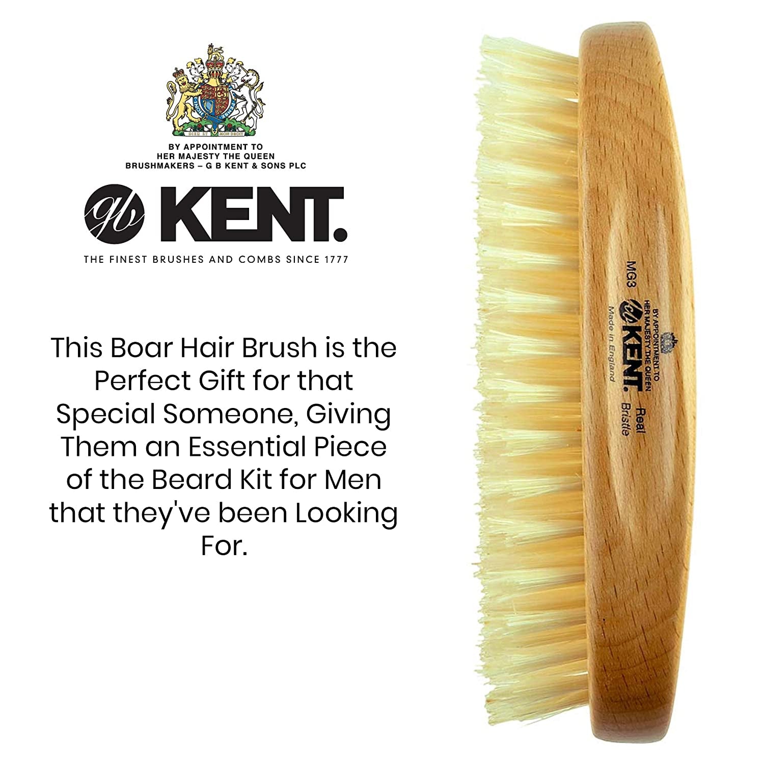 Kent MG3 Finest Men'S Hair Brush & Beard Brush for Skin Care - 100% Natural White Boar Bristle Brush for Mens Grooming, Scalp Brush, 360 Wave, and Beard Straightener for Men'S Hair Care Health & Beauty > Personal Care > Hair Care KENT   