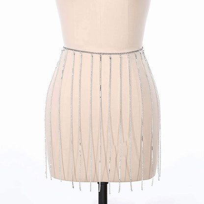 Nicute Party Rhinestone Skirt Tassel Waist Chain Crystal Body Belly Chains Club Body Jewelry for Women and Girls (Silver) Apparel & Accessories > Jewelry > Body Jewelry Nicute   