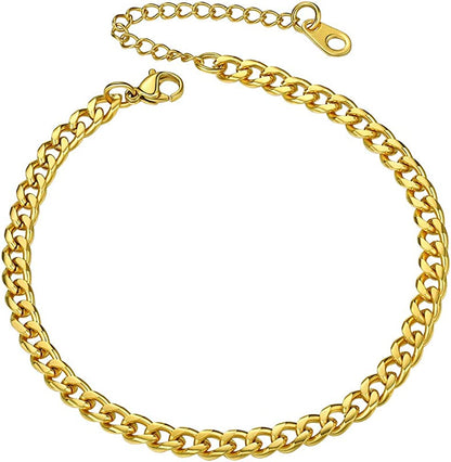 PROSTEEL Stainless Steel Chain Anklets for Men Women, Silver/Gold Tone, Ankle Bracelets Hypoallergenic, 8-10.5 Inch Adjustable, Come Gift Box Apparel & Accessories > Jewelry > Anklets Prosteel Jewelry B: gold-cuban chain-4.8mm  