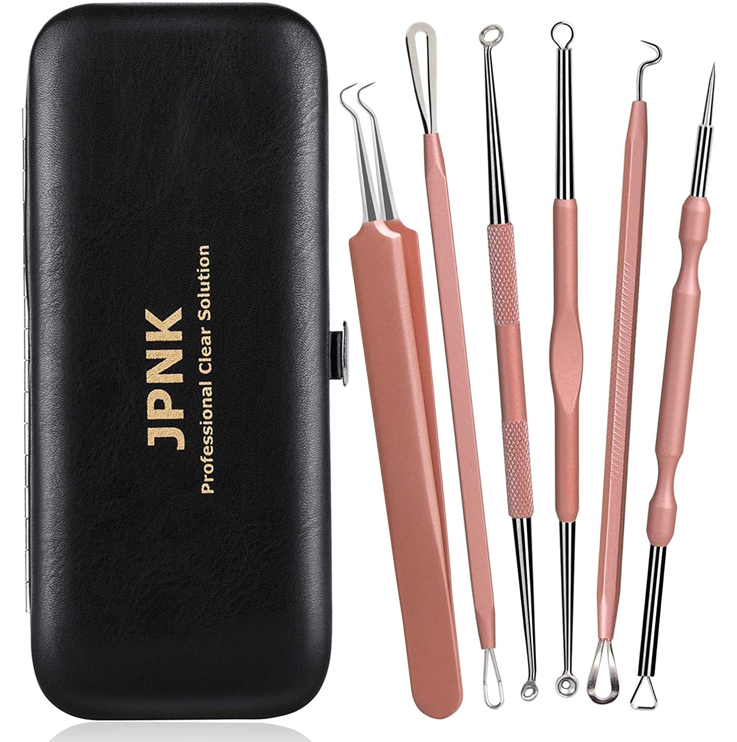 JPNK NEW Pink Blackhead Remover Tools Comedone Extractor Acne Removal Kit for Blemish, Whitehead Popping, Zit Removing for Nose Face with Leather Bag Health & Beauty > Personal Care > Cosmetics > Cosmetic Tools > Skin Care Tools JPNK   