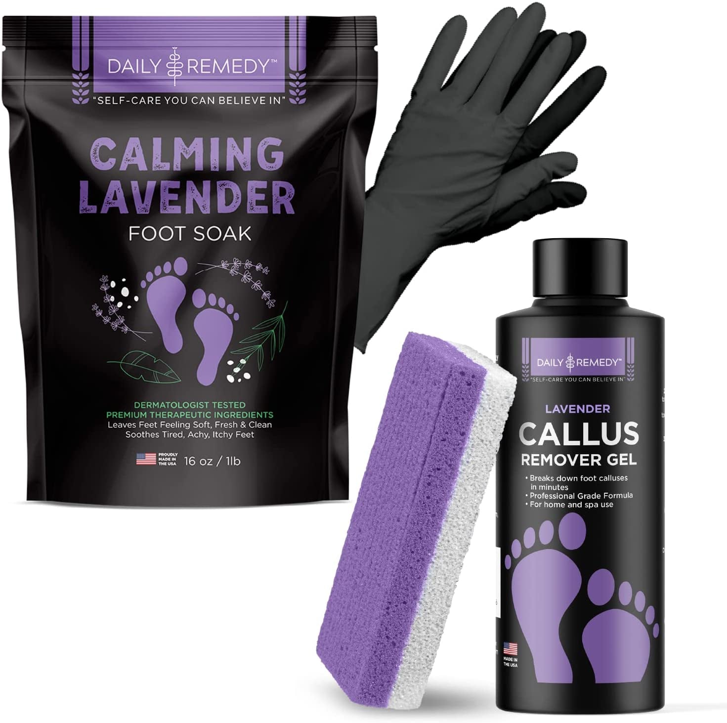 Daily Remedy Citrus Detox Callus Remover Gel & Pumice Stone for Feet - Extra Strength Professional Scrubber, Remove Tough Calluses, Dead Skin, Dry Cracked Heels - Home Pedicure Products for Feet Health & Beauty > Personal Care > Foot Care DAILY REMEDY Gel + Pumice + Soak Calming Lavender 