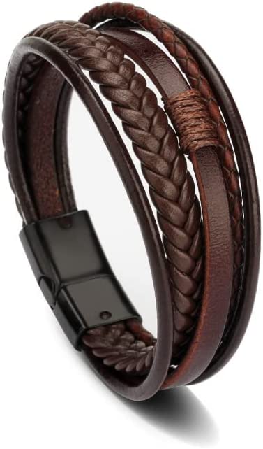 Stainless Steel Braided Leather Bracelet for Men Cuff Bangle Cross Magnetic Clasp 8.26 Inches Apparel & Accessories > Jewelry > Bracelets Generic I.9.06in  