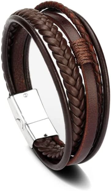 Stainless Steel Braided Leather Bracelet for Men Cuff Bangle Cross Magnetic Clasp 8.26 Inches Apparel & Accessories > Jewelry > Bracelets Generic G.7.48in  