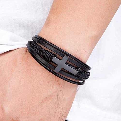 Stainless Steel Braided Leather Bracelet for Men Cuff Bangle Cross Magnetic Clasp 8.26 Inches Apparel & Accessories > Jewelry > Bracelets Generic   