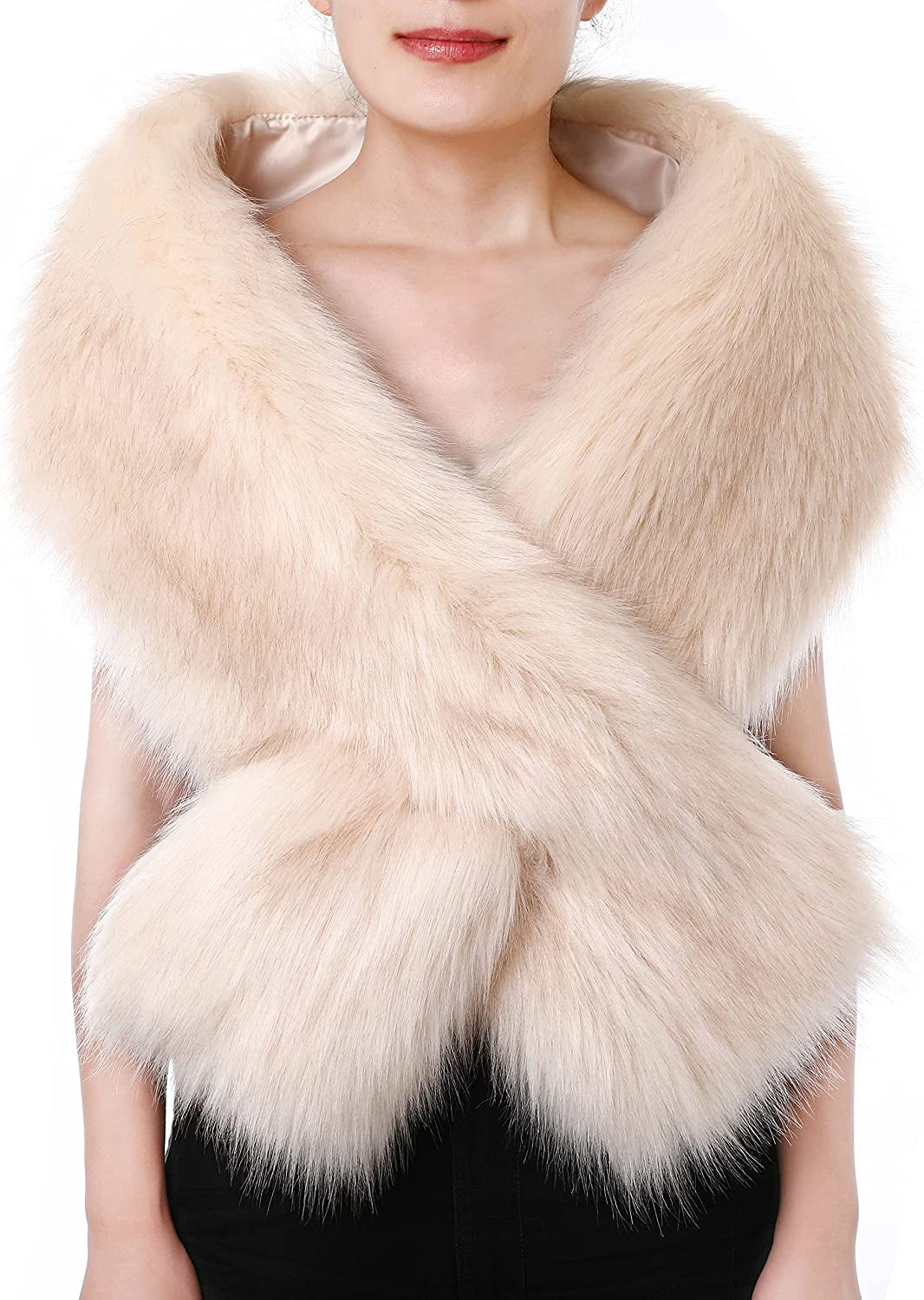 Dikoaina Women'S Winter Fake Faux Fur Scarf Wrap Collar Shawl Shrug Apparel & Accessories > Clothing Accessories > Scarves & Shawls Dikoaina Beige 63"/160cm 