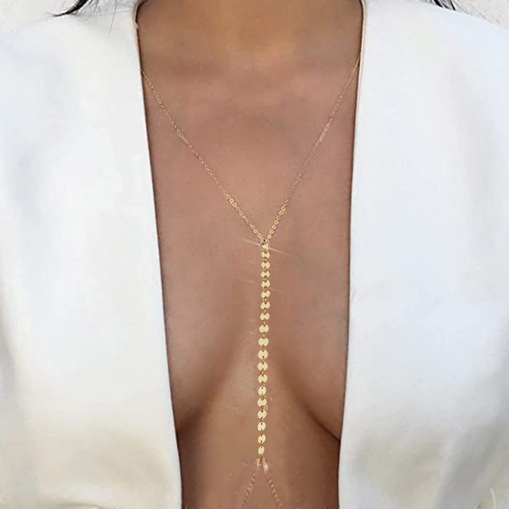 Simsly Sequins Body Necklace Gold Body Chain Bikini Body Chain Jewelry for Women and Girls Apparel & Accessories > Jewelry > Body Jewelry Simsly   