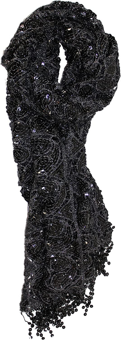 Ted & Jack - Luxe Bedazzled Sequin and Sparkle Scarf Apparel & Accessories > Clothing Accessories > Scarves & Shawls Ted and Jack Black  