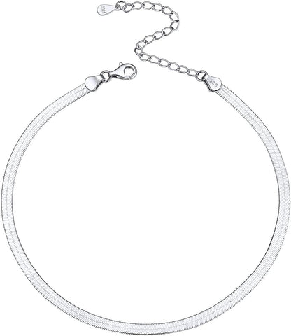 Chicsilver 925 Sterling Silver Ankle Bracelet for Women, Simple Durable Cuban Link/Figaro/Twist Rope Chain Anklets for Beach Party(With Gift Box) Apparel & Accessories > Jewelry > Anklets ChicSilver Jewelry D: Snake Chain-3mm wide  