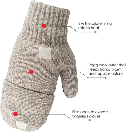 Illinois Glove Company 360 Rag Wool Glomitt Flip Mitten 3M Thinsulate Lined Tan Apparel & Accessories > Clothing Accessories > Gloves & Mittens Illinois Glove Company   
