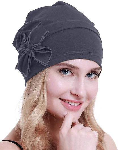 Osvyo Cotton Chemo Turbans Headwear Beanie Hat Cap for Women Cancer Patient Hairloss Apparel & Accessories > Clothing Accessories > Headwear osvyo Cotton Dark Grey One Size 