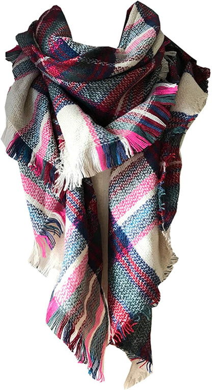 Wander Agio Womens Warm Long Shawl Winter Wraps Large Scarves Knit Cashmere Feel Plaid Triangle Scarf Apparel & Accessories > Clothing Accessories > Scarves & Shawls Wander Agio Beige Pink Colour  