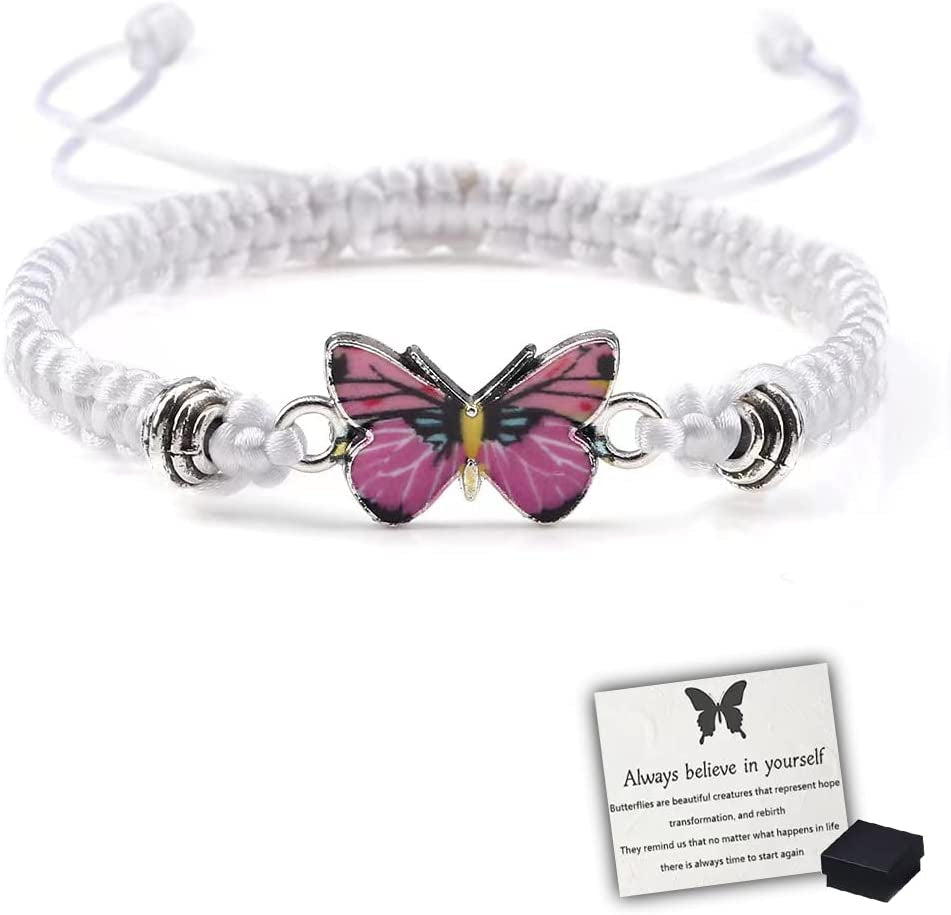 Butterfly Charm Bracelet, Adjustable Hand Woven Bracelets, Cute Butterfly Charm Bracelets, Bracelet Suitable for Family Butterfly Jewelry (Silver) Apparel & Accessories > Jewelry > Bracelets KKLM White F  