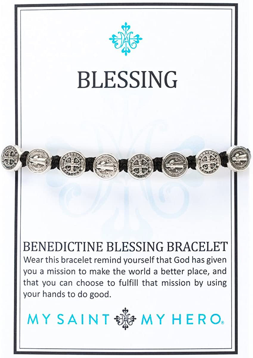 My Saint My Hero Benedictine Blessing Bracelet, Handwoven - Black Cording/Silver Medals with Silver "Blessed" Tag Apparel & Accessories > Jewelry > Bracelets My Saint My Hero   