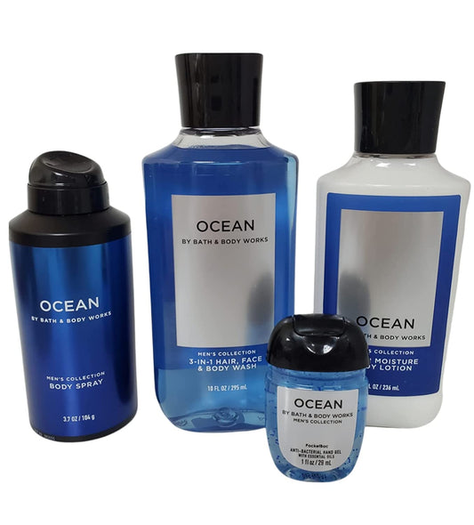 Bath and Body Works Ocean for Men Full Size Gift Set 4 Pieces Body Lotion, Body Wash, Deodorizing Body Spray, anti Bac Han Gel Health & Beauty > Personal Care > Cosmetics > Bath & Body Bath & Body Works   