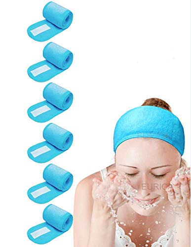 Spa Headband Hair Wrap EUICAE Sweat Headband Head Wrap Hair Towel Wrap Non-Slip Stretchable Washable Makeup Headband for Face Wash Facial Treatment Sport Fits All White (Mixed Color) Apparel & Accessories > Clothing Accessories > Bandanas & Headties EUICAE Blue  