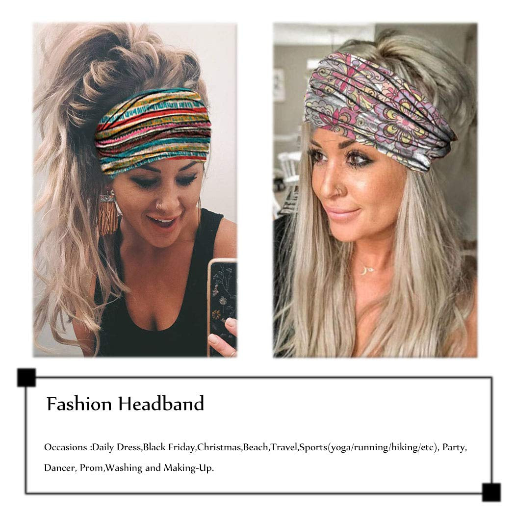 Morebrave Boho Headband Wide Turban Head Wraps Stretchy Head Bands Vintage Hairbands Butterfly Head Scarves Hair Accessories for Women and Girls Pack of 3 Apparel & Accessories > Clothing Accessories > Bandanas & Headties Morebrave   