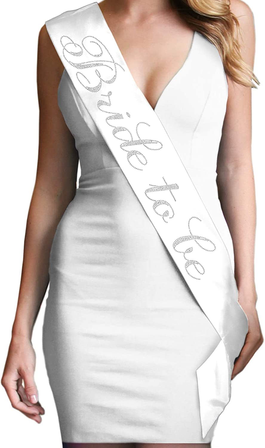 Blue Flirty Bride to Be Sash - Premium BRIDAL GRADE SATIN & Real CRYSTAL Rhinestone Bride to Be Satin Sash - Bachelorette Accessory Bride Gift - Classic Royal Blue Sash(Flrty B2B) Apparel & Accessories > Clothing Accessories > Sashes RhinestoneSash A: White (Bride to Be) One Size Fits Most 