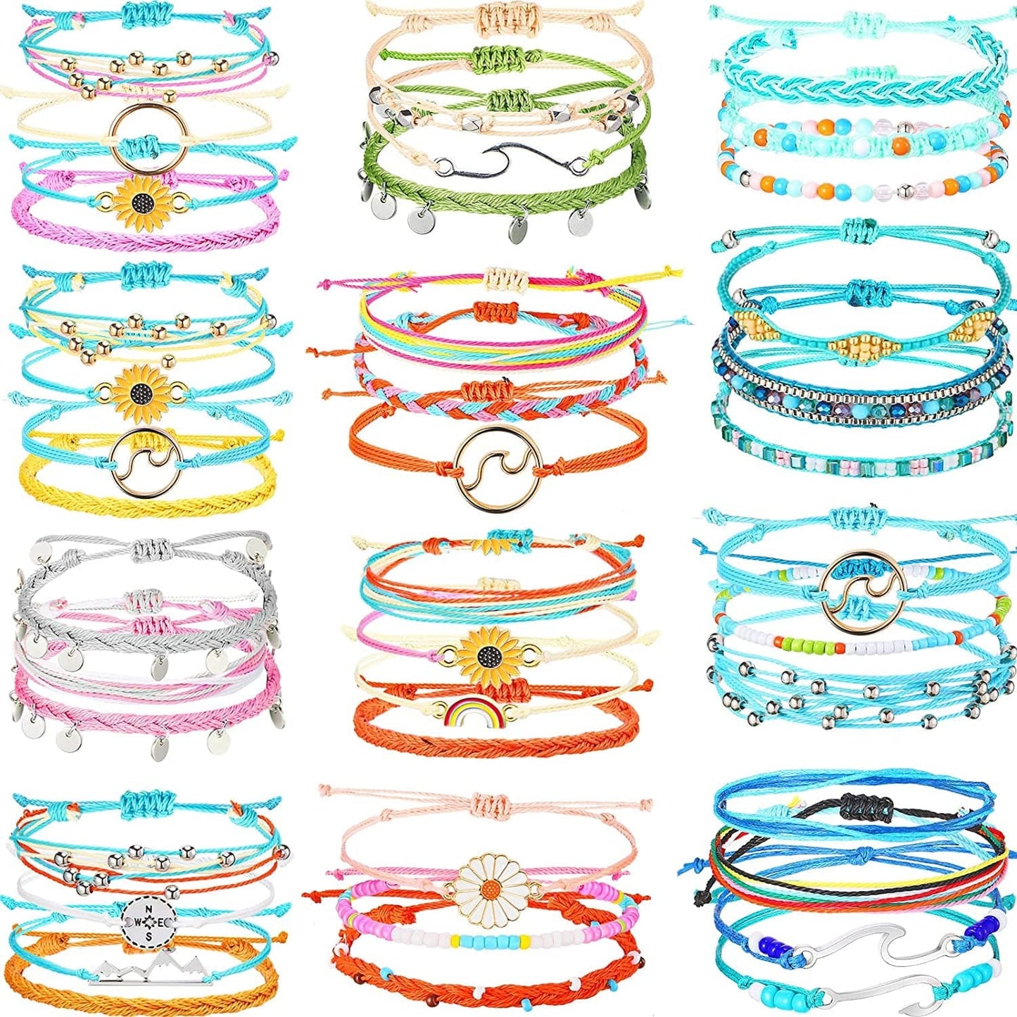 42 Pcs Sunflower Bracelets Surfer Wave Bracelet Handmade Braided Rope Friendship Bracelets Adjustable Bracelets for Women Apparel & Accessories > Jewelry > Bracelets Remerry legant Style  