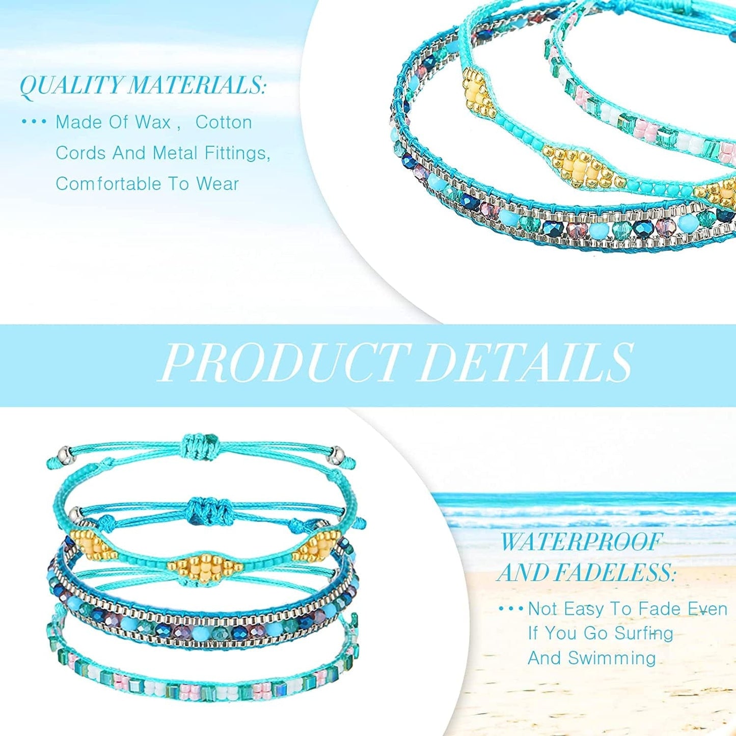 42 Pcs Sunflower Bracelets Surfer Wave Bracelet Handmade Braided Rope Friendship Bracelets Adjustable Bracelets for Women Apparel & Accessories > Jewelry > Bracelets Remerry   