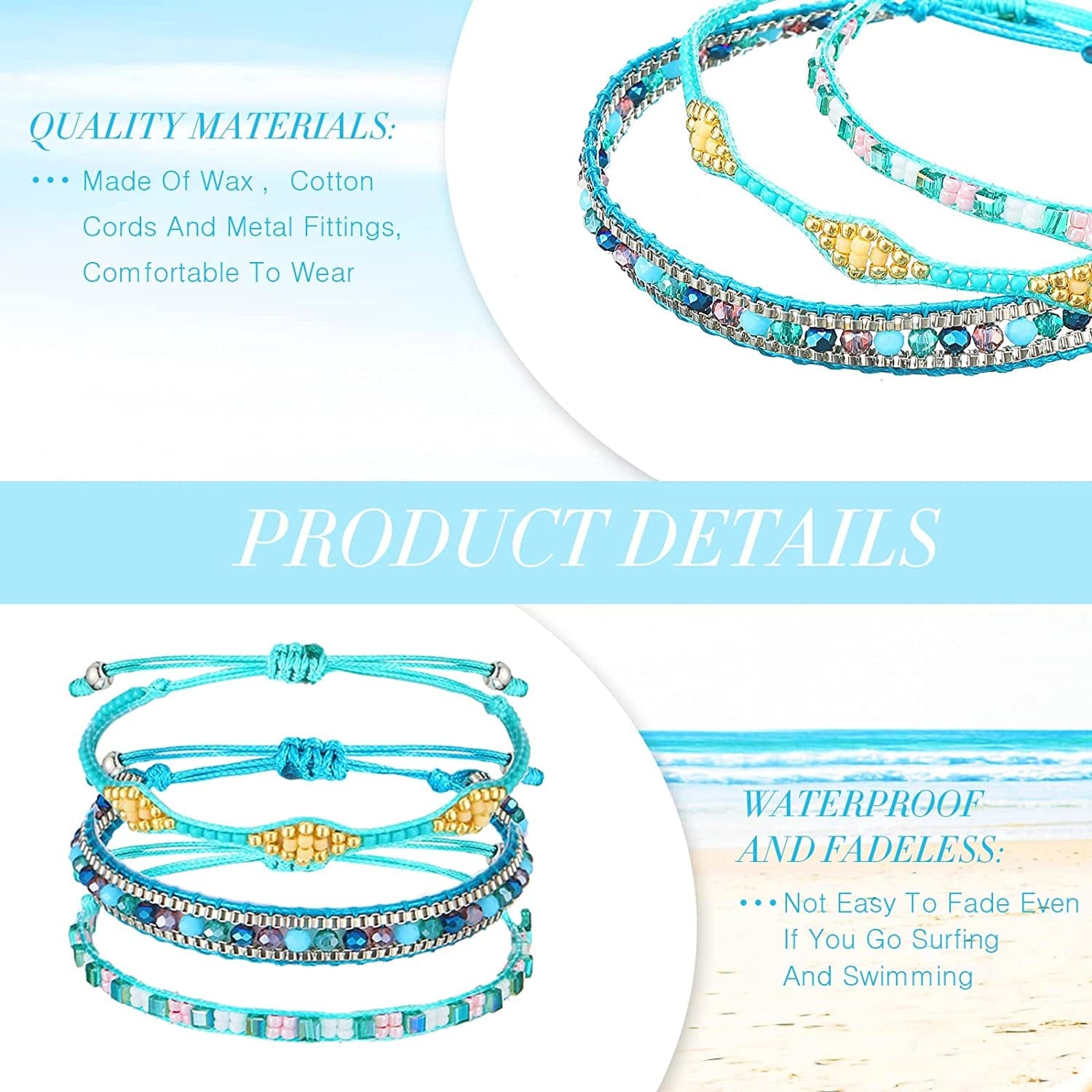 42 Pcs Sunflower Bracelets Surfer Wave Bracelet Handmade Braided Rope Friendship Bracelets Adjustable Bracelets for Women Apparel & Accessories > Jewelry > Bracelets Remerry   