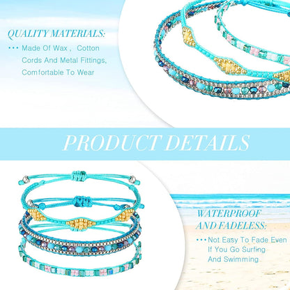 42 Pcs Sunflower Bracelets Surfer Wave Bracelet Handmade Braided Rope Friendship Bracelets Adjustable Bracelets for Women Apparel & Accessories > Jewelry > Bracelets Remerry   