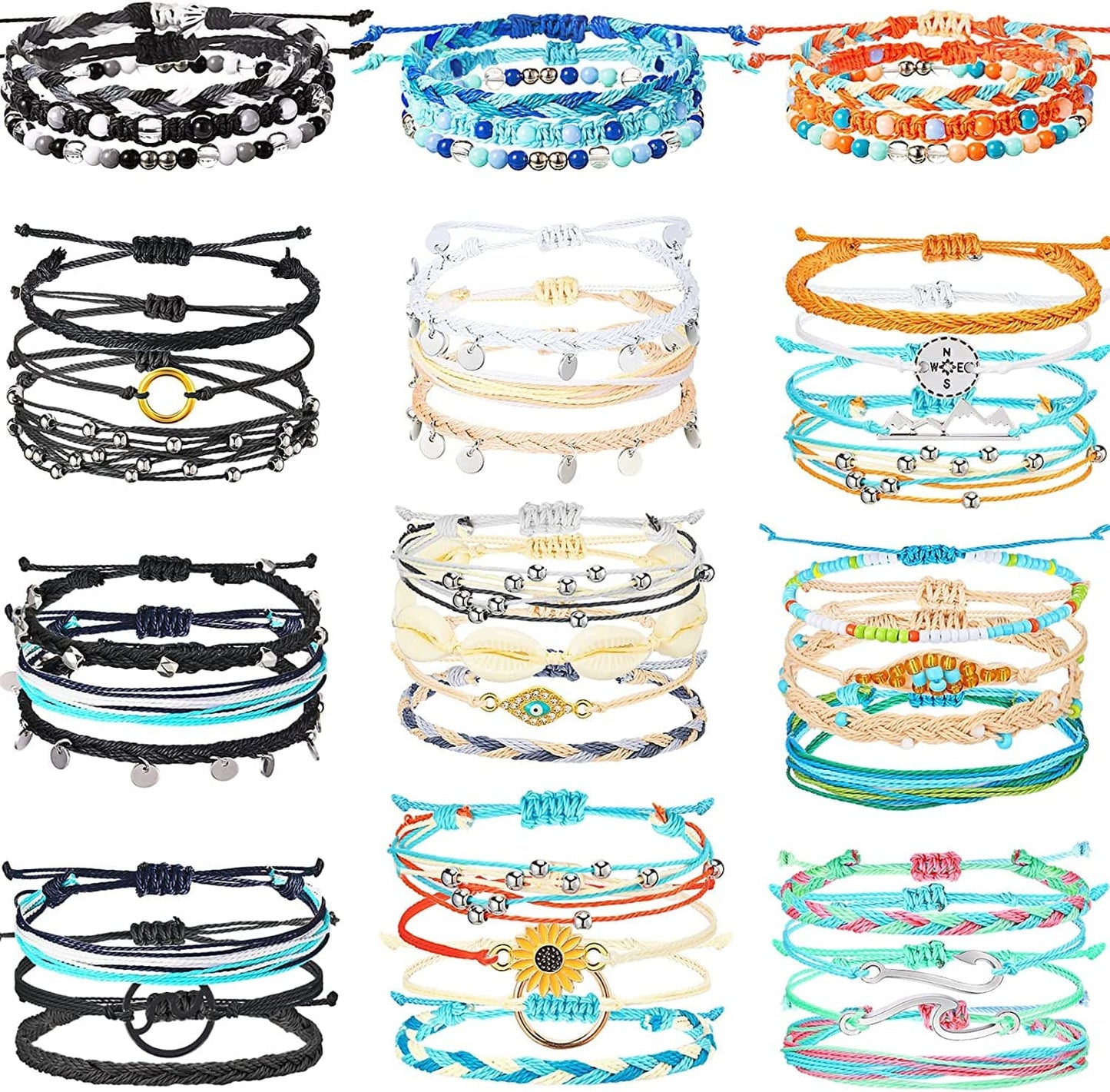 42 Pcs Sunflower Bracelets Surfer Wave Bracelet Handmade Braided Rope Friendship Bracelets Adjustable Bracelets for Women Apparel & Accessories > Jewelry > Bracelets Remerry Delicate Style  