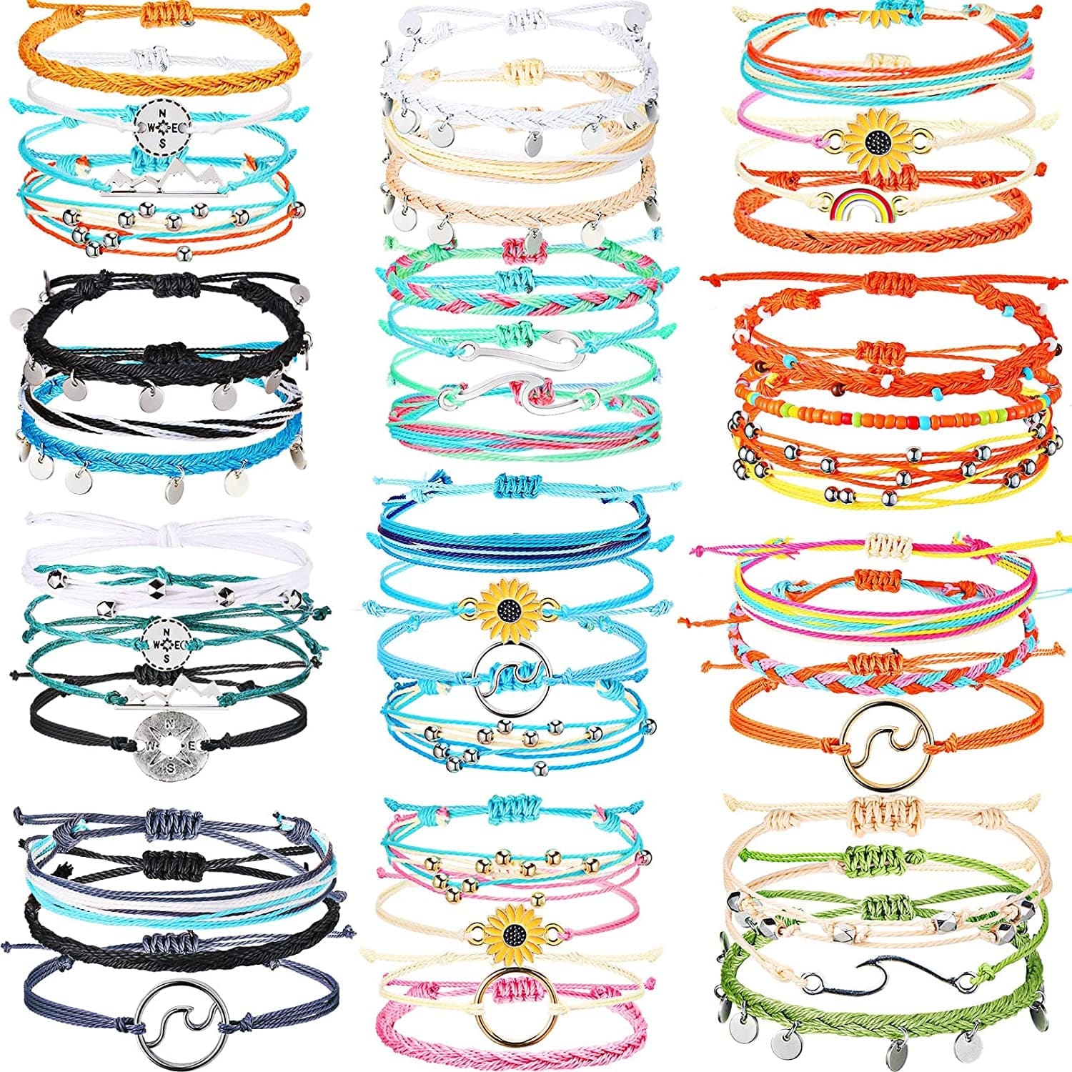 42 Pcs Sunflower Bracelets Surfer Wave Bracelet Handmade Braided Rope Friendship Bracelets Adjustable Bracelets for Women Apparel & Accessories > Jewelry > Bracelets Remerry Stylish Style  