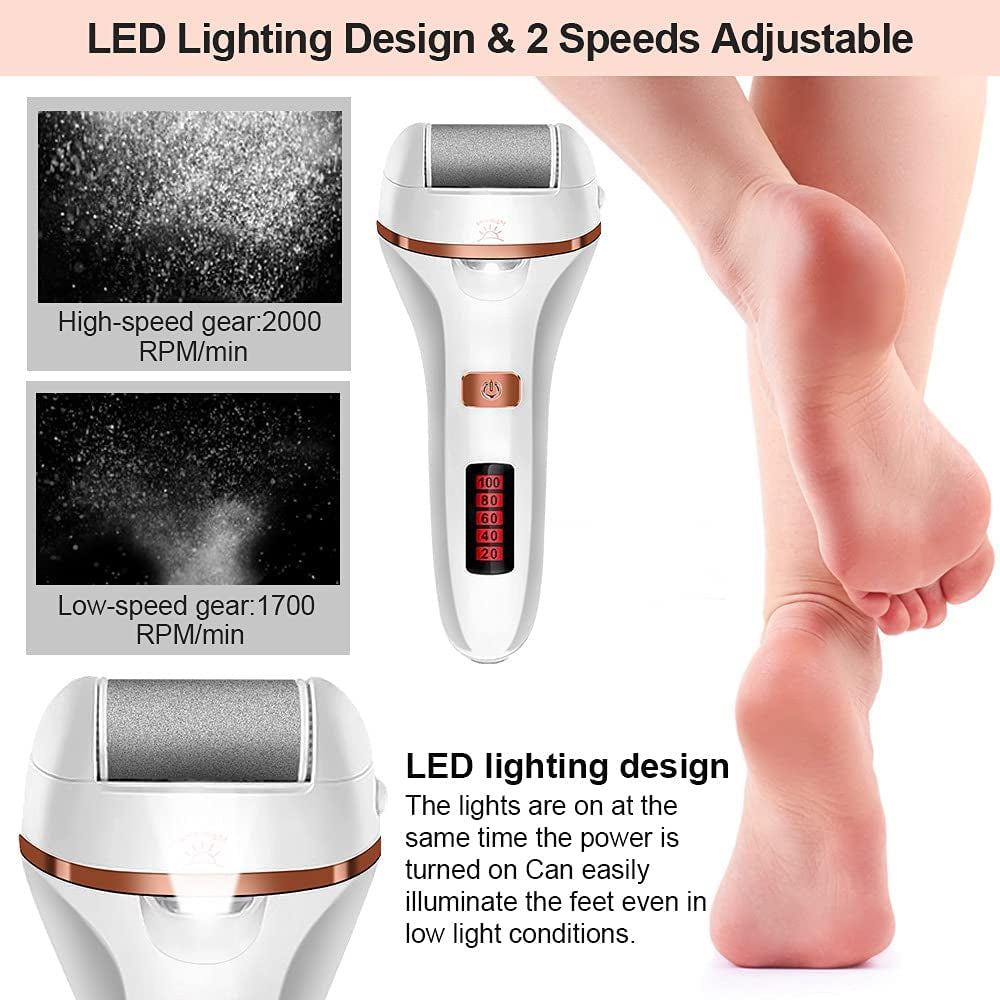 Electric Foot File Callus Remover for Feet, Rechargeable Pedicure Tools Foot Care Kit, Callus Remover with 3 Roller Heads,2 Speed,Battery Display for Remove Cracked Heels Calluses and Hard Skin Health & Beauty > Personal Care > Foot Care DanByte   
