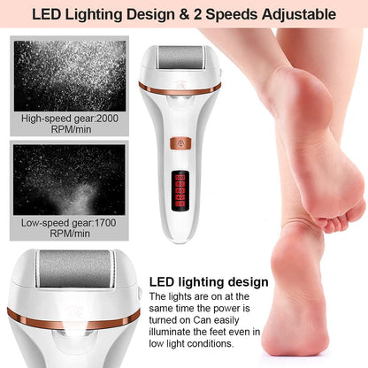 Electric Foot File Callus Remover for Feet, Rechargeable Pedicure Tools Foot Care Kit, Callus Remover with 3 Roller Heads,2 Speed,Battery Display for Remove Cracked Heels Calluses and Hard Skin Health & Beauty > Personal Care > Foot Care DanByte   