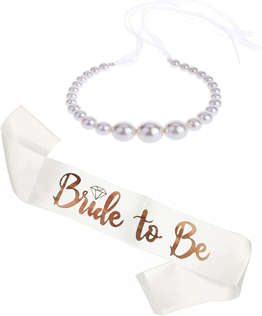 East Sun Bride to Be Sash Flower Corwn Single Party Gift Garland for Women Bachelorette Favor Engagement Decoration Apparel & Accessories > Clothing Accessories > Sashes East Sun Pearl White  
