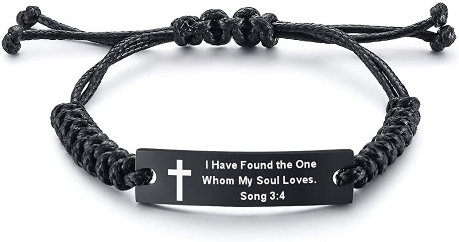 Personalized Unisex Religious Bible Verse Scripture Quotes Bracelet Faith Christian Adjustable Cord Stainless Steel Encourage Inspirational ID Bracelets for Men Women, Christmas Gift Customized Apparel & Accessories > Jewelry > Bracelets Mealguet I Have Found the One Whom My Soul Loves. Song 3:4  