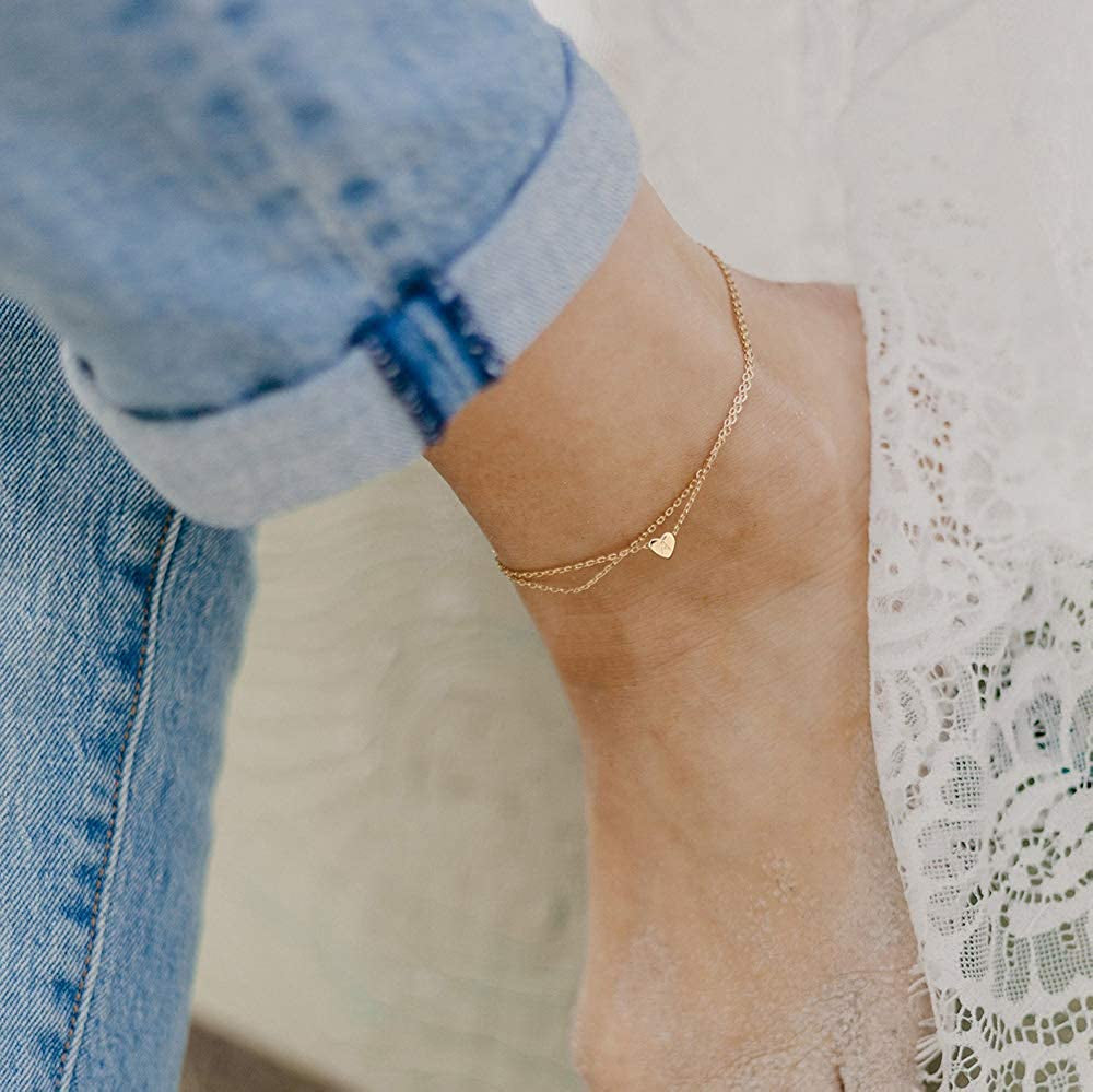 Ursteel Ankle Bracelets for Women, 14K Gold Plated Dainty Layered Heart Initial Anklets for Women Teen Girls Apparel & Accessories > Jewelry > Anklets Ursteel   
