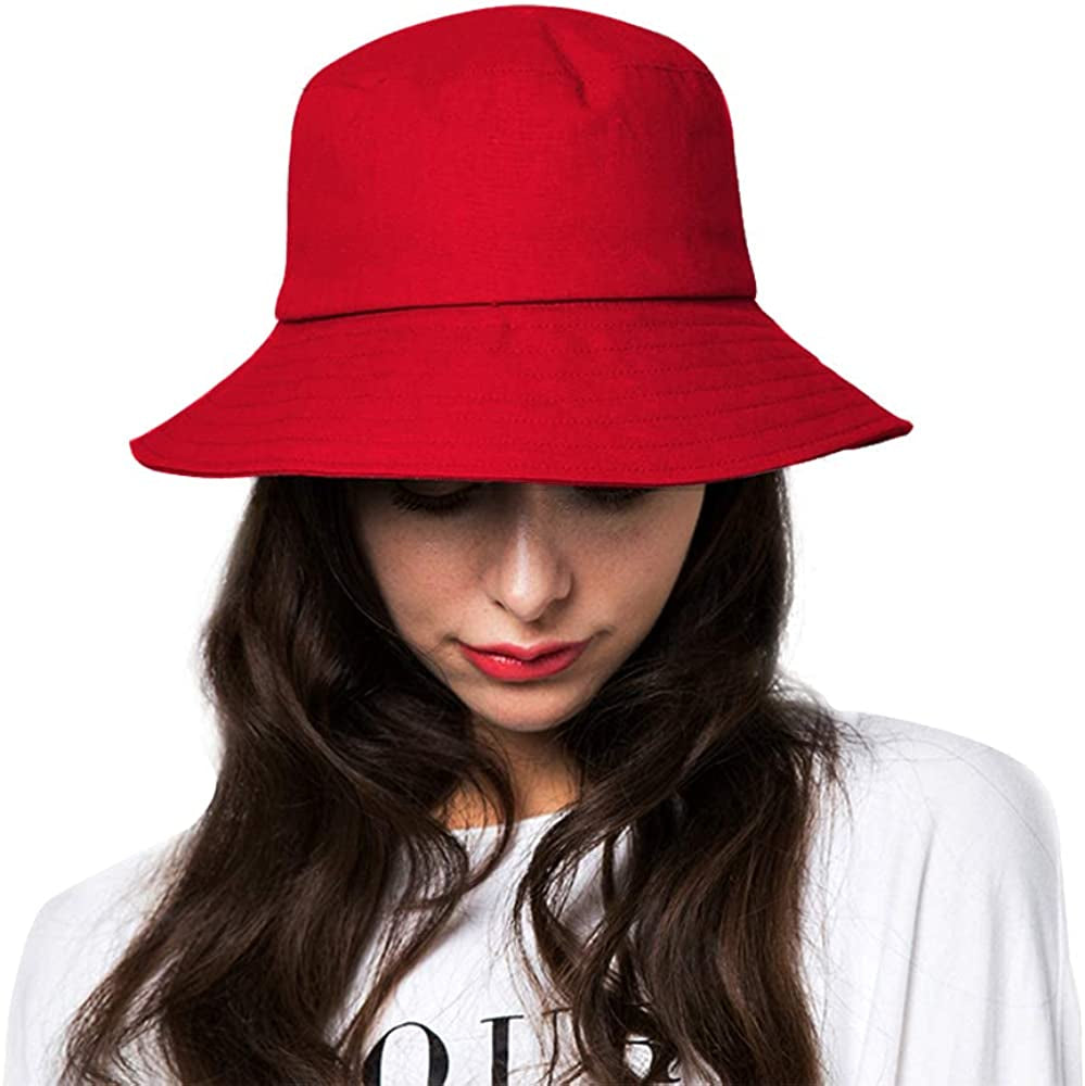 Bucket Hats for Women Sun Beach Hat Teens Girls Wide Brim Summer Fisherman'S Caps UPF 50+ Apparel & Accessories > Clothing Accessories > Hats KYLIE MAX B2-red  