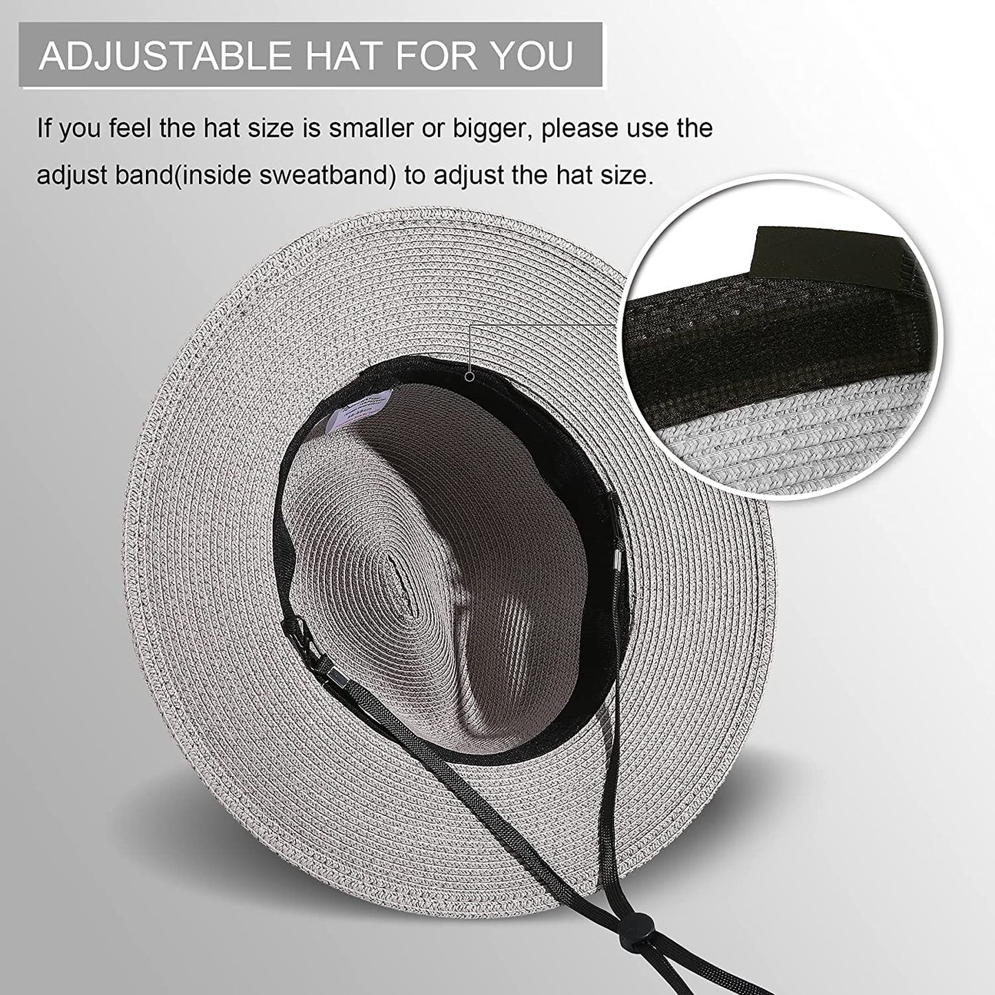 Lanzom Women Wide Brim Straw Panama Roll up Hat Belt Buckle Fedora Beach Sun Hat UPF50+ Apparel & Accessories > Clothing Accessories > Hats Lanzom   