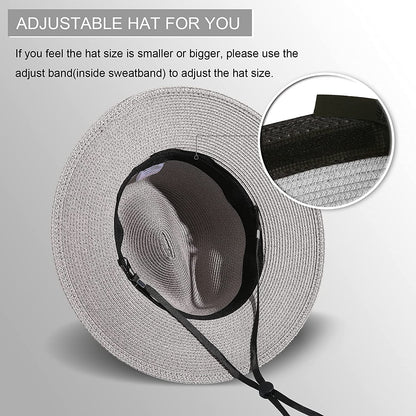 Lanzom Women Wide Brim Straw Panama Roll up Hat Belt Buckle Fedora Beach Sun Hat UPF50+ Apparel & Accessories > Clothing Accessories > Hats Lanzom   