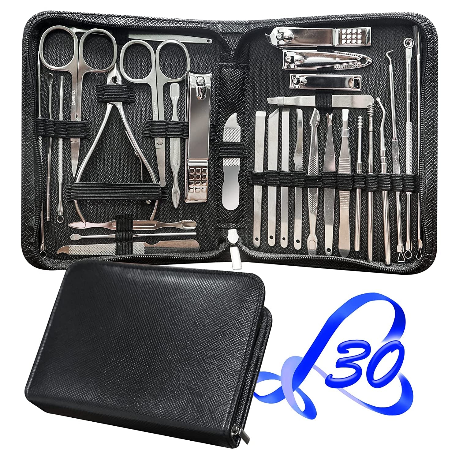 Manicure Set 30 in 1 Nail Clipper Set,Redflow Nail Clippers,Fingernail & Toenail Clippers,Manicure Tools,Pedicure Tools,Suitable for Travel Manicure Kit,Nail Set Kit with Everything Profe (Black) Health & Beauty > Personal Care > Cosmetics > Cosmetic Tools > Nail Tools RedFlow Black  