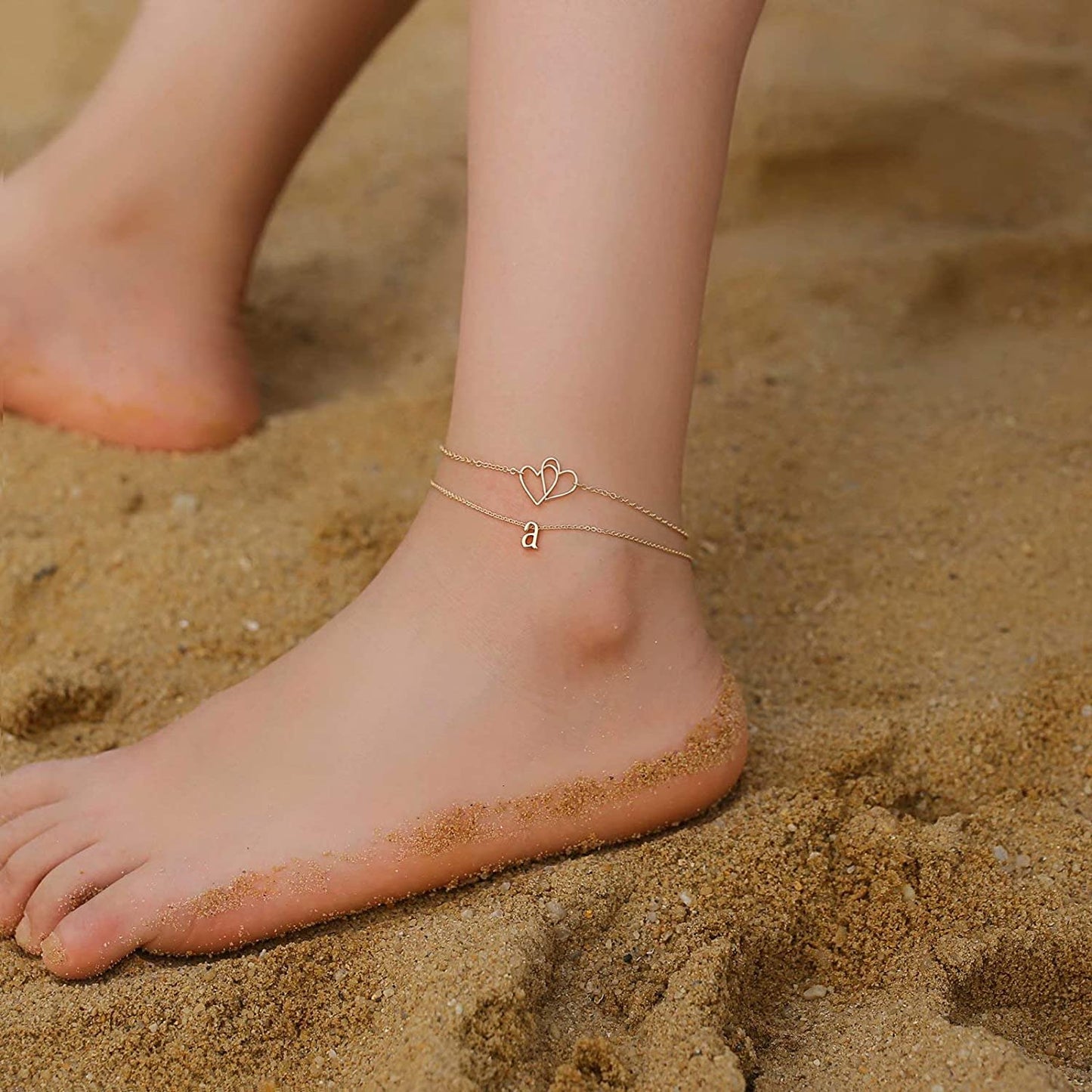 Turandoss Initial Heart Ankle Bracelets for Women, 14K Gold Filled Handmade Layered Initial Anklet Letter Two Heart Ankle Bracelets for Women Girls Beach Jewelry Apparel & Accessories > Jewelry > Anklets Turandoss   