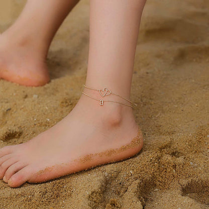 Turandoss Initial Heart Ankle Bracelets for Women, 14K Gold Filled Handmade Layered Initial Anklet Letter Two Heart Ankle Bracelets for Women Girls Beach Jewelry Apparel & Accessories > Jewelry > Anklets Turandoss   