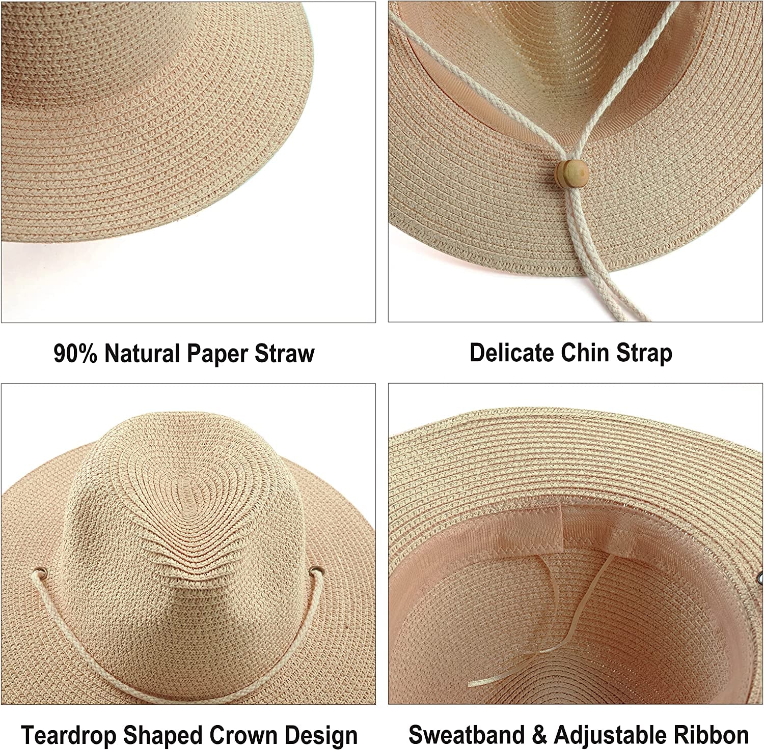 Koreshion Women Straw Panama Hat Summer Wide Brim Fedora Cap Beach Sun Hats UPF50+ Apparel & Accessories > Clothing Accessories > Hats Koreshion   