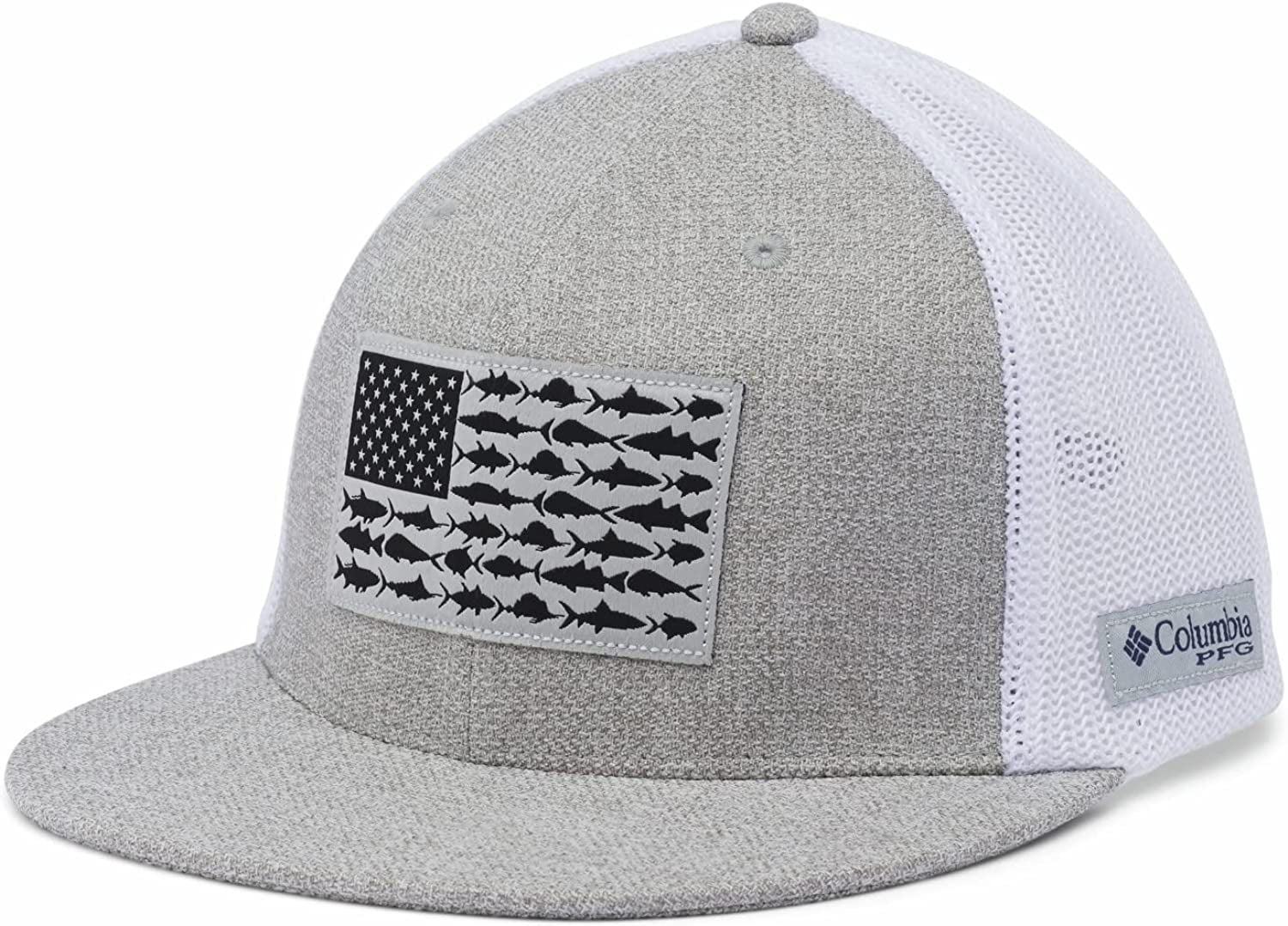 Columbia PFG Mesh Flat Brim Ball Cap Apparel & Accessories > Clothing Accessories > Hats Columbia Cool Grey Heather/Fish Flag Large-X-Large 