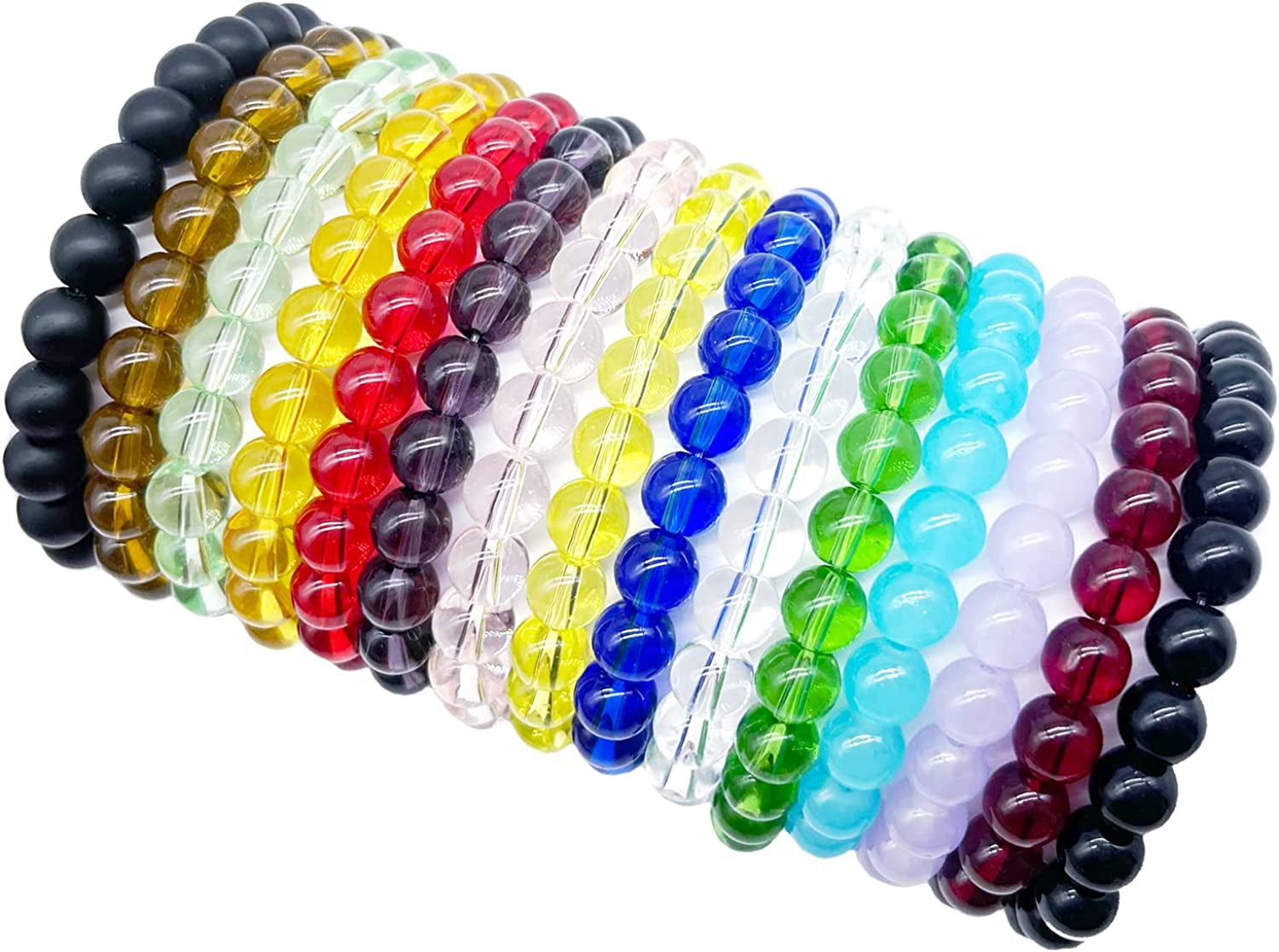 SROBENZ 15 PCS Crystal 8Mm round Beaded Bracelet Set Healing Glass Stretch Bracelets for Women Girl Men round Beads Elastic Bracelets Apparel & Accessories > Jewelry > Bracelets SROBENZ   