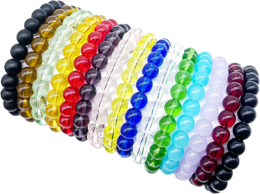 SROBENZ 15 PCS Crystal 8Mm round Beaded Bracelet Set Healing Glass Stretch Bracelets for Women Girl Men round Beads Elastic Bracelets Apparel & Accessories > Jewelry > Bracelets SROBENZ   