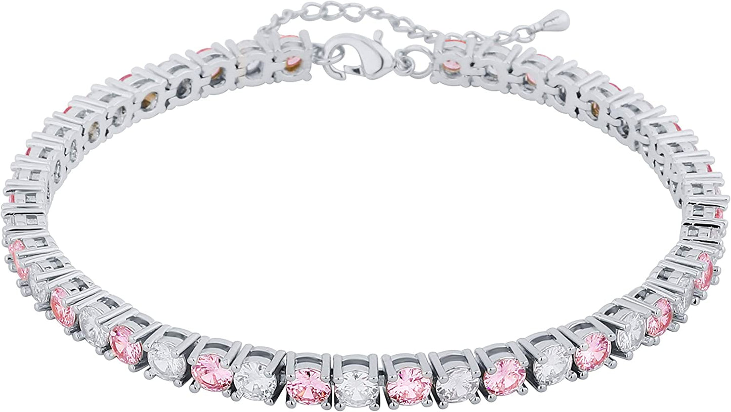 TOPGRILLZ 3-6Mm Tennis Chain Anklet with Extension Bracelet for Women, 14K Gold Plated CZ Diamond Fashion Foot Jewelry Gifts Apparel & Accessories > Jewelry > Anklets Yiwu Xinlu Fashion Jewelry Factory 3mm White Gold and Pink 9.0 Inches 