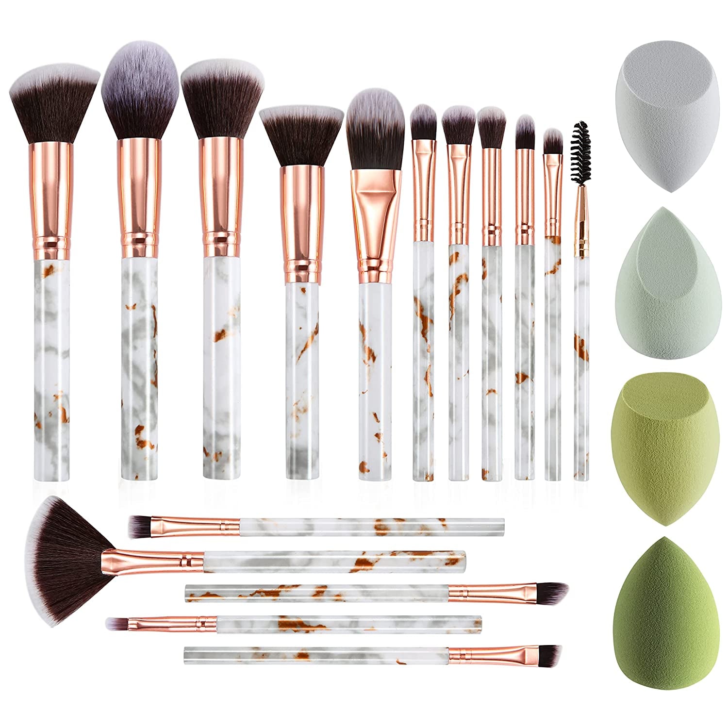 DUAIU Makeup Brushes 16PCS Marble Handle Professional Makeup Brushes Set with 4Pcs Makeup Sponge Blenders and 1 Brush Cleaner Foundation Brushes Eyeshadow Brush Lip Brush Set Make up Tool Health & Beauty > Personal Care > Cosmetics > Cosmetic Tools > Makeup Tools DUAIU C Green  